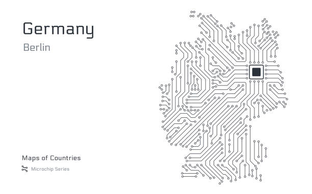 white vector map of germany created from a microchip pattern 7