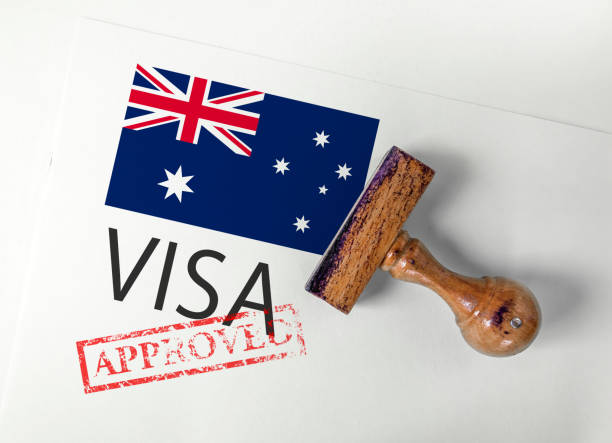 Australia Visa Approved with Rubber Stamp and flag
