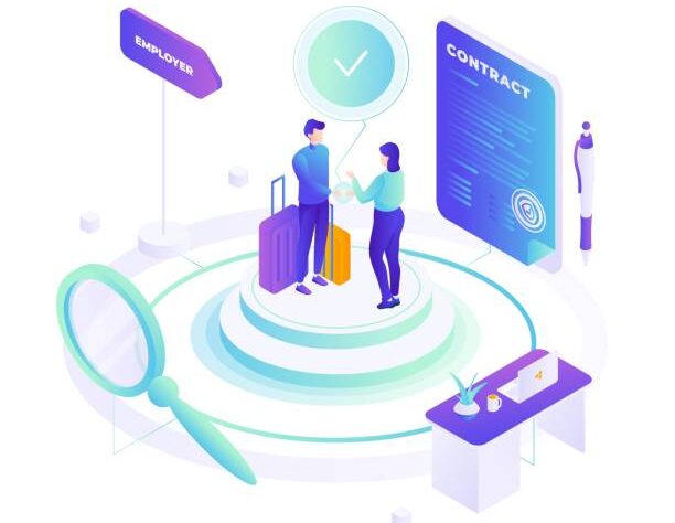 immigration scene vector illustration with migrant worker and customs officer immigration scene vector illustration with migrant worker and customs officer